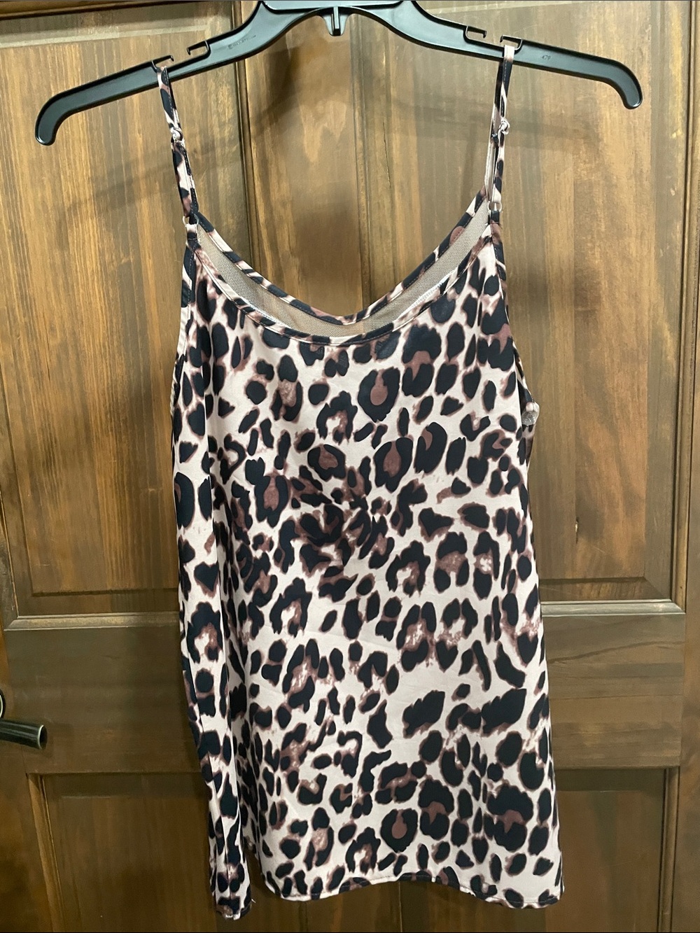 Leopard Print Satin Cami Top - Brown/Black - Picture 5 of 6